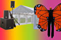 Partytent, geluidsboxen en een steltenloper als vlinder