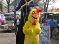 Steltenlopende boer met doldwaze kip